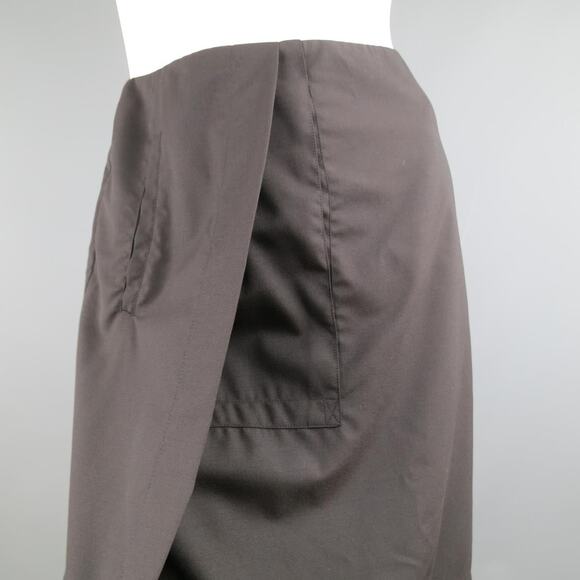 DROZDZIK Size 6 Black Pleated Wool Sheer Fishtail Pencil Skirt - Picture 3 of 8